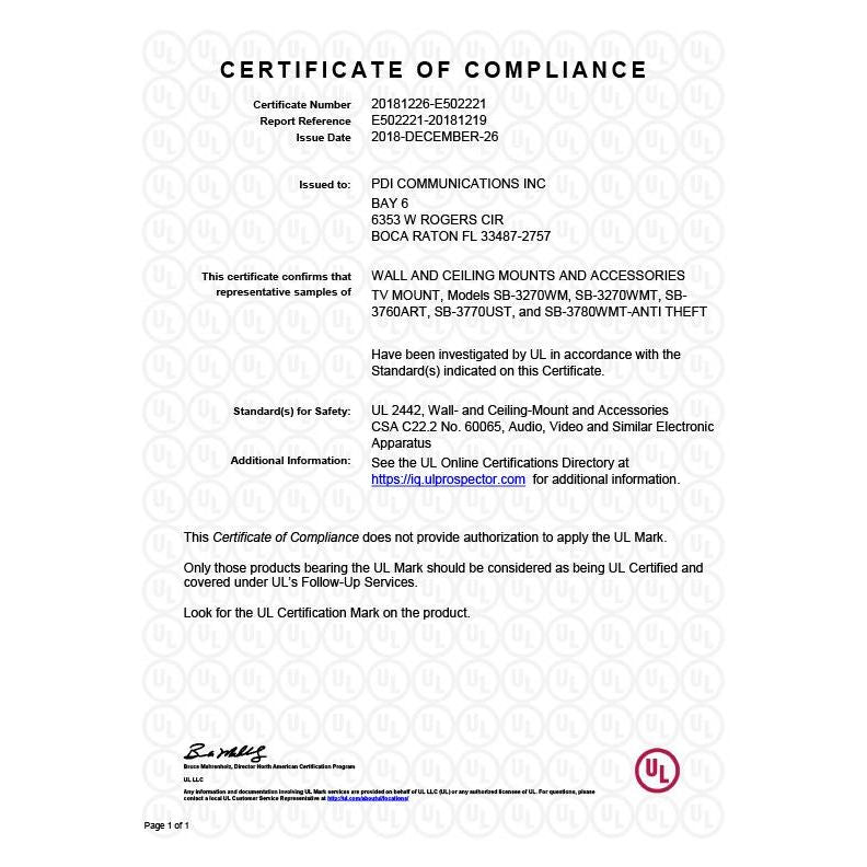 Starburst SB-3270WMT UL Listed Tilt | TV Wall Mount | PDI Hospitality