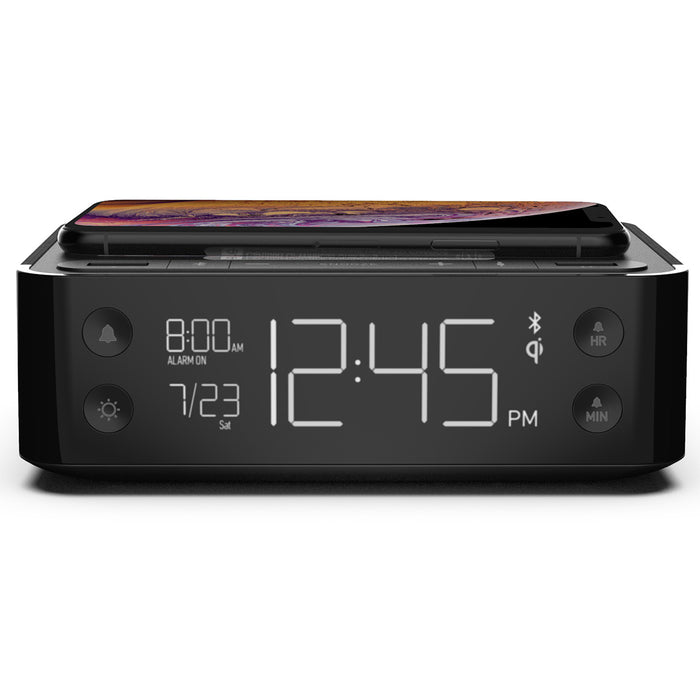Nonstop Station A JetWay Black Hotel Alarm Clock With Qi Wireless Charging, Dual USB Outlets And Bluetooth Speaker NSA-BK