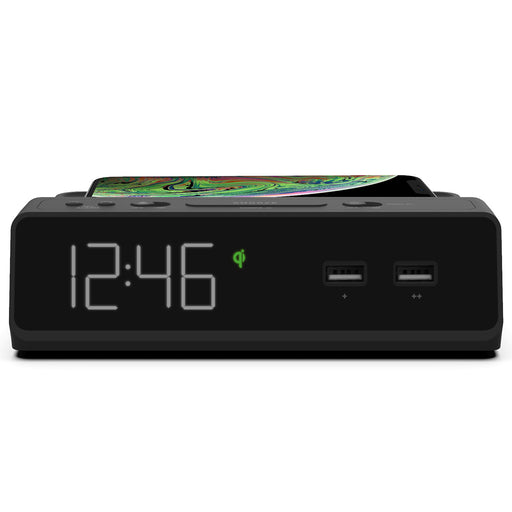 Nonstop Station W JetWay Black Hotel Alarm Clock with Qi Wireless Charging and Dual USB Outlets NSW-BK