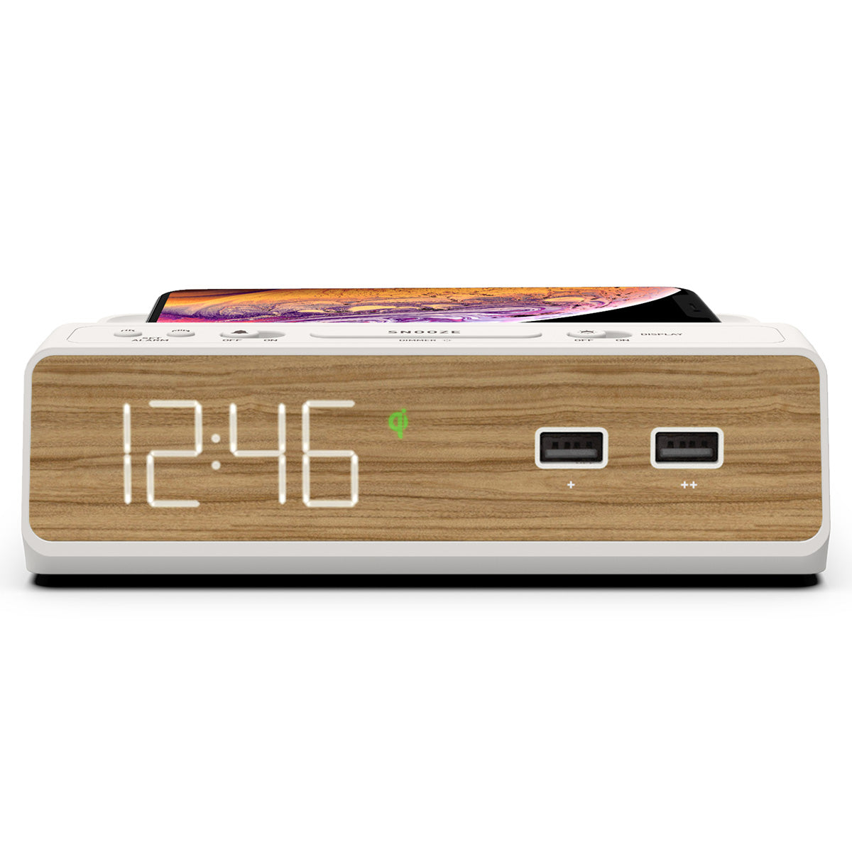 Station W  Clock, Alarm, 2x USB, Wireless Charging | Nonstop Alarm Clock | PDI Hospitality