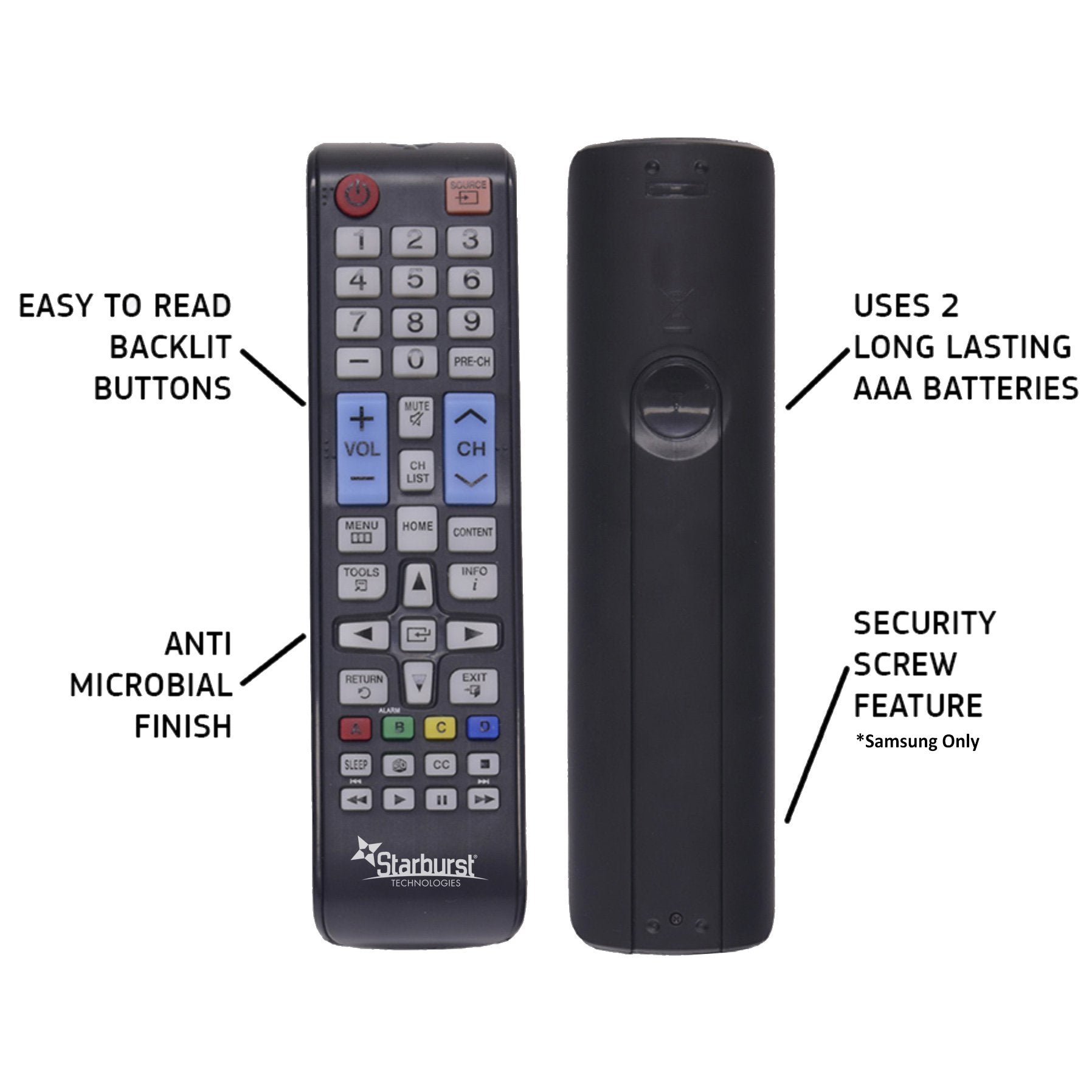 Starburst SB-HG-00817-AML Samsung compatible ANTI MICROBIAL TV Remote | PDI Hospitality