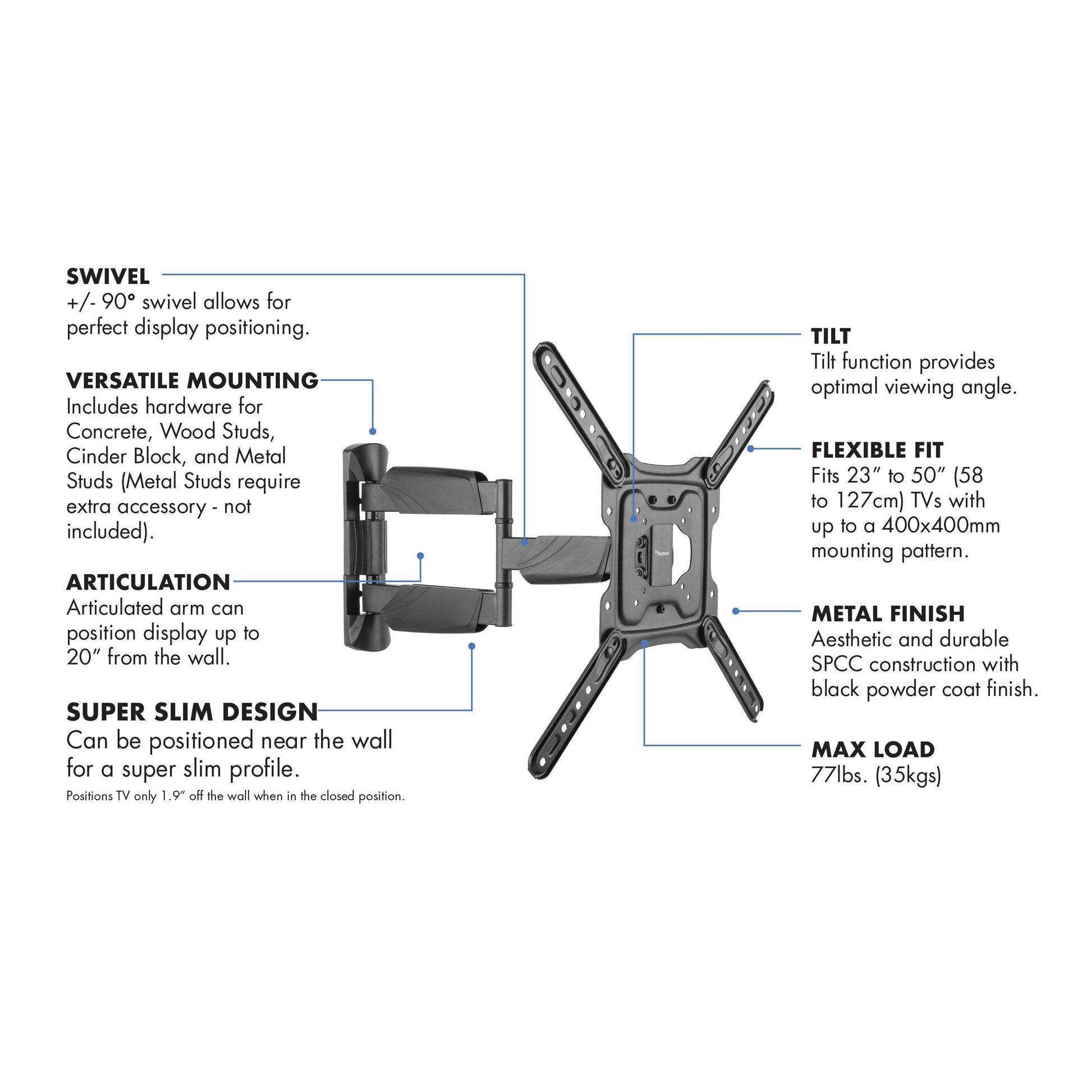 Starburst SB-2350ART Full Motion Single Arm | TV Wall Mount | PDI Hospitality