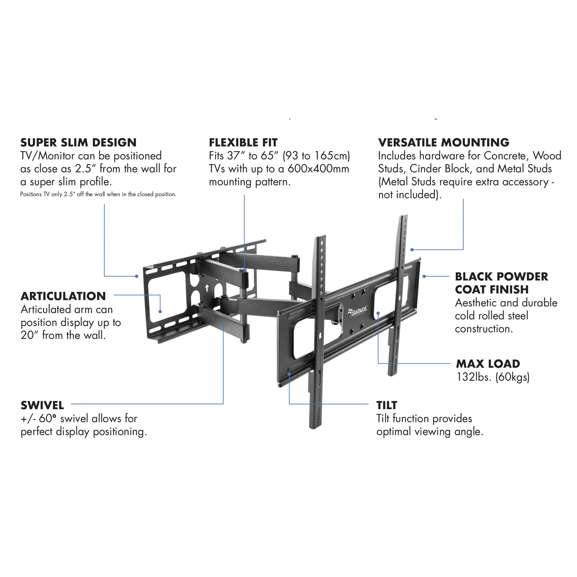 Starburst SB-3765ART-D Full Motion Dual Arm | TV Wall Mount | PDI Hospitality