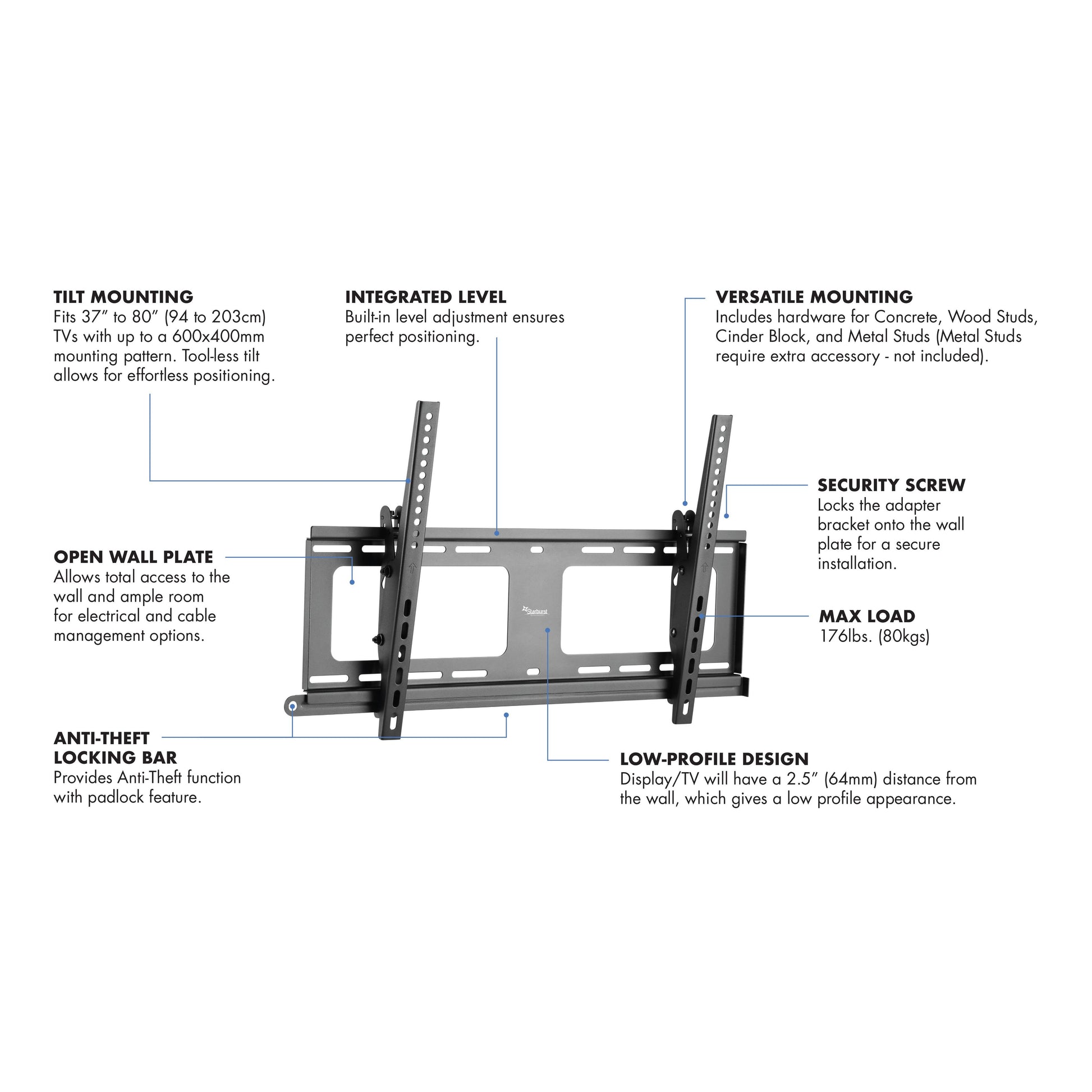 Starburst SB-3780WMT-ANTI THEFT TILT | TV Wall Mount | PDI Hospitality