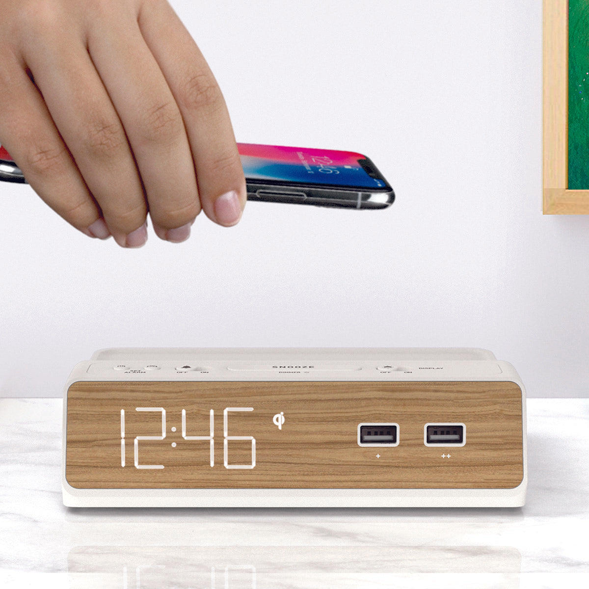 Station W Clock, Alarm, 2x USB, Wireless Charging Nonstop Alarm Clock