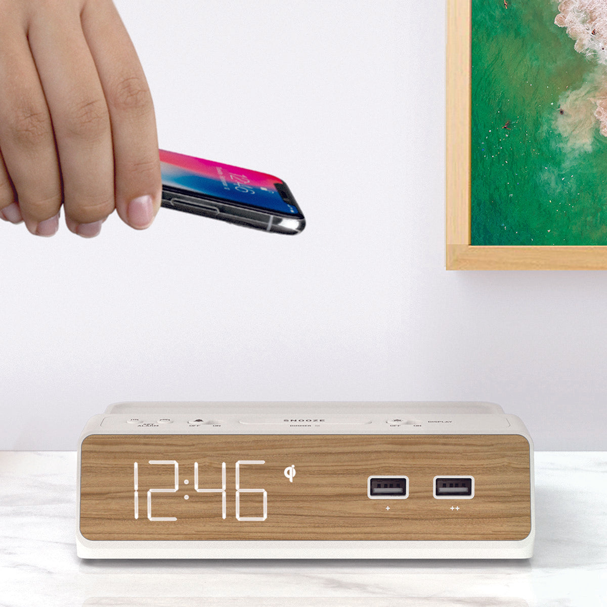 Station W  Clock, Alarm, 2x USB, Wireless Charging | Nonstop Alarm Clock | PDI Hospitality